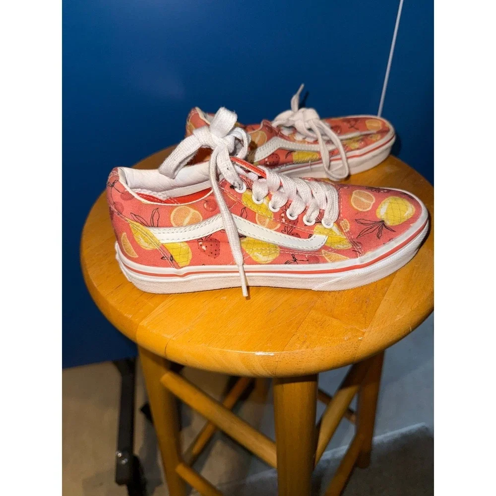 Vans‎ Old Skool Fruit Print Sneakers Coral Pink Tropical Kids Size 1.5 Low Top